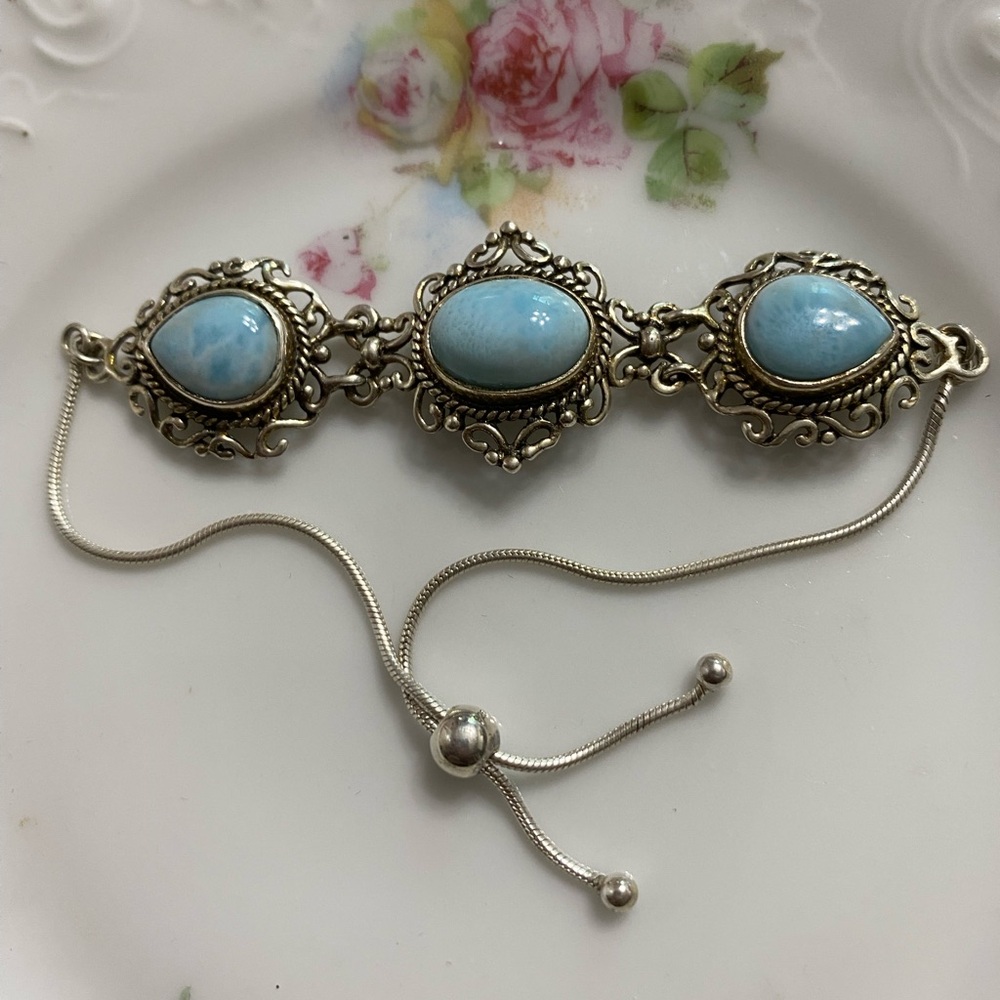 Beautiful Sterling 3 Larimar Bolo Bracelet